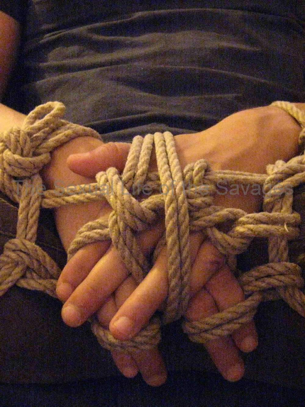 Antidote hands tied up, model Lun Ario